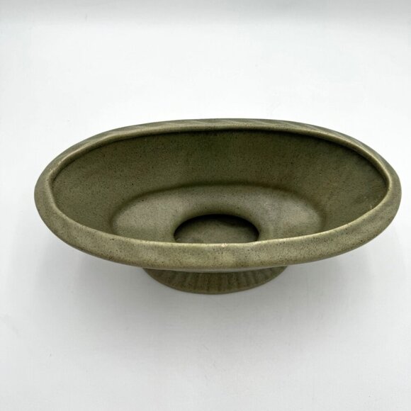 Vintage Haeger Pottery Green Oval Compote Planter Mid Century - Picture 4 of 16